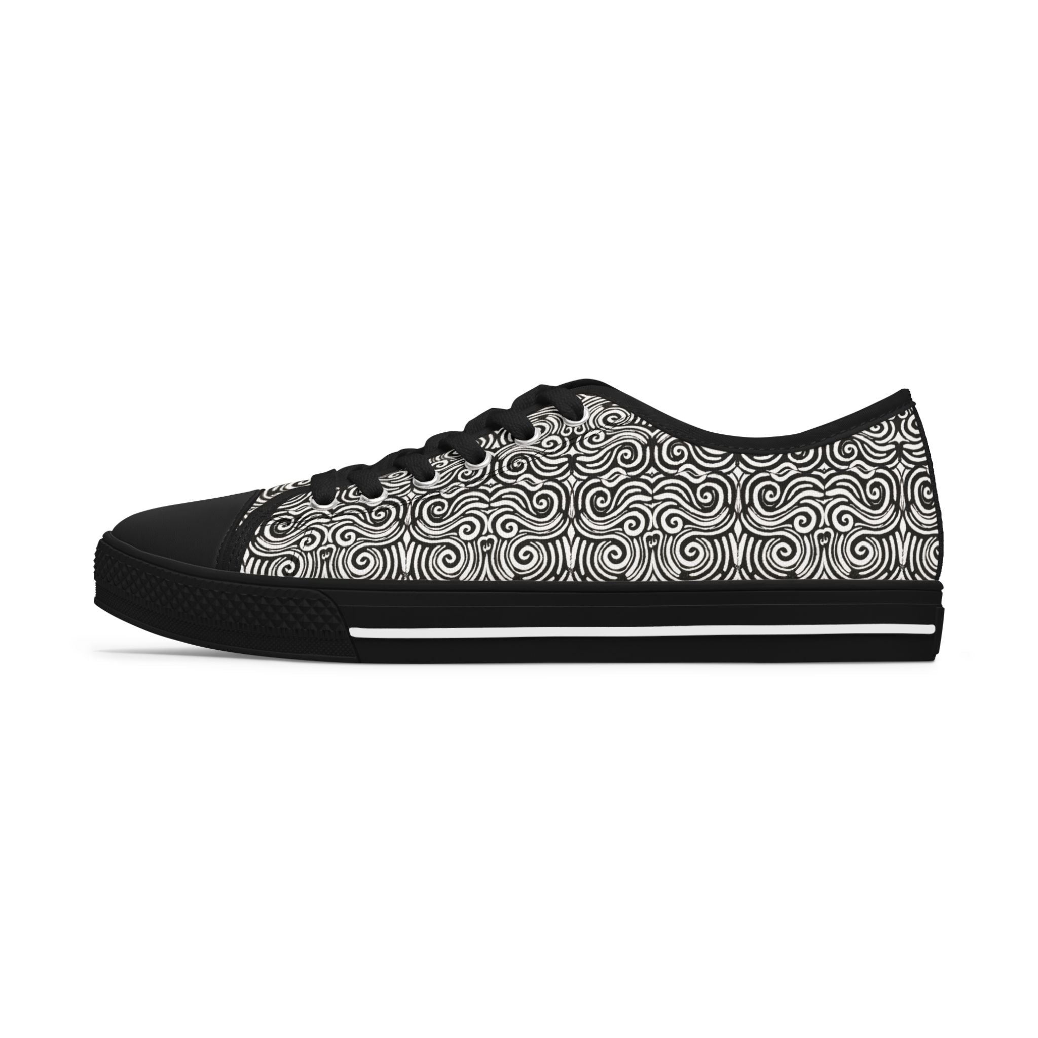 Low Top Sneakers — Monochrome Swirl Pattern Women’s Canvas Sneakers