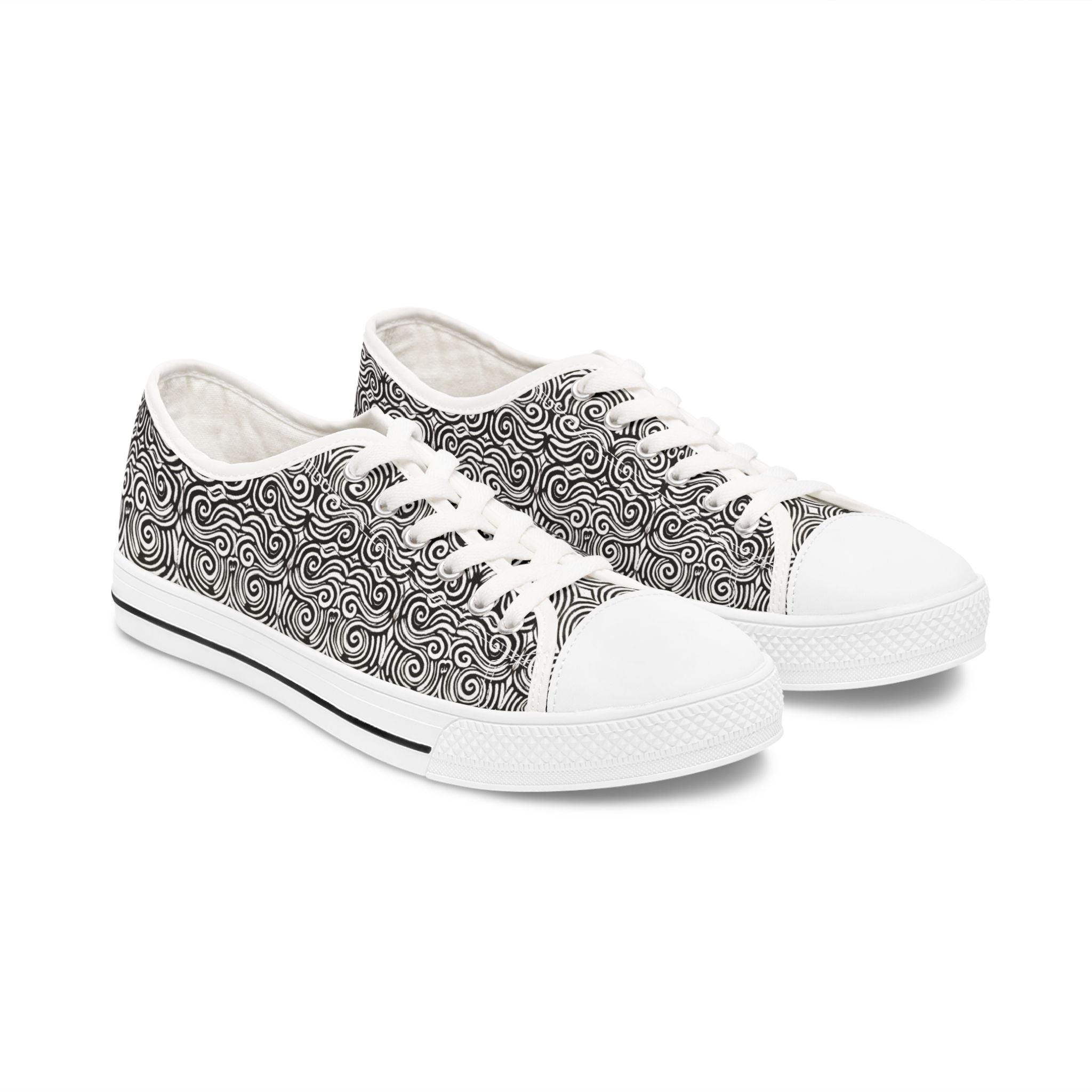 Low Top Sneakers — Monochrome Swirl Pattern Women’s Canvas Sneakers